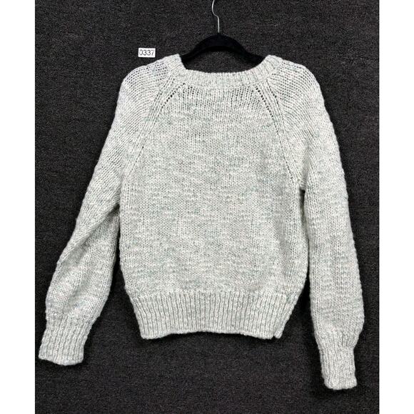 Gap Wool Blend Knit Sweater Womens L Marled Mint Color Boxy Crew Neck Crop - Picture 2 of 7